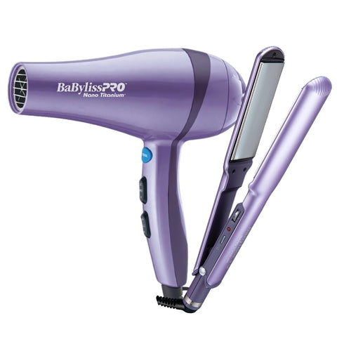 BaBylissPRO Nano Titanium Hair Dryer & 1.5 Lavander Ultra Thin Flat Iron # BNTLVPP72PR
