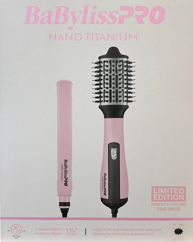 Babyliss Nano Titanium Pre Pack Hot Air Brush 2.5 & Flat Iron 1 1/4 Pink #BNTPBKPP44PR